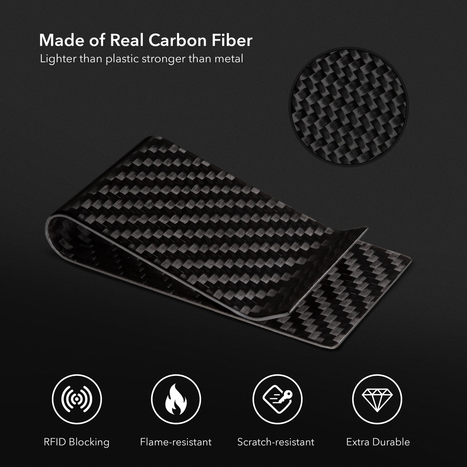  MONOCARBON Carbon-Fiber-Money-Clip-for-Men, Minimalist-Money- Holder for Cash, Strong Elastic Carbon-Fiber-Wallet, Slim and Durable  (Twill Glossy Black) : Clothing, Shoes & Jewelry
